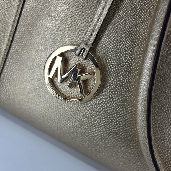 Michael Kors Dillon Large Satchel Champagne Gold Saffiano Leather - Picture 7 of 16